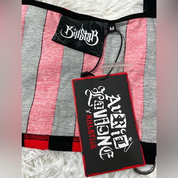 KILLSTAR x AVRIL LAVIGNE Setlist Zip Up Crop Top Tank Vest Striped Black Red L - Picture 15 of 16
